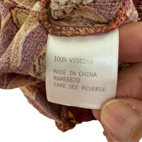 Floral Smocked Off Shoulder Blouse‎ Top Red Yellow Autumn Print - Picture 5 of 7